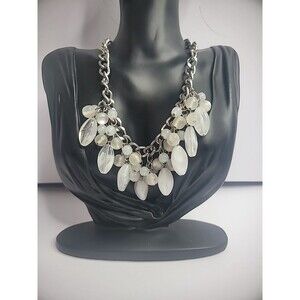 New Carol For Eva Gresham Silver Tone Chain Necklace White Stone Beaded Jewelry